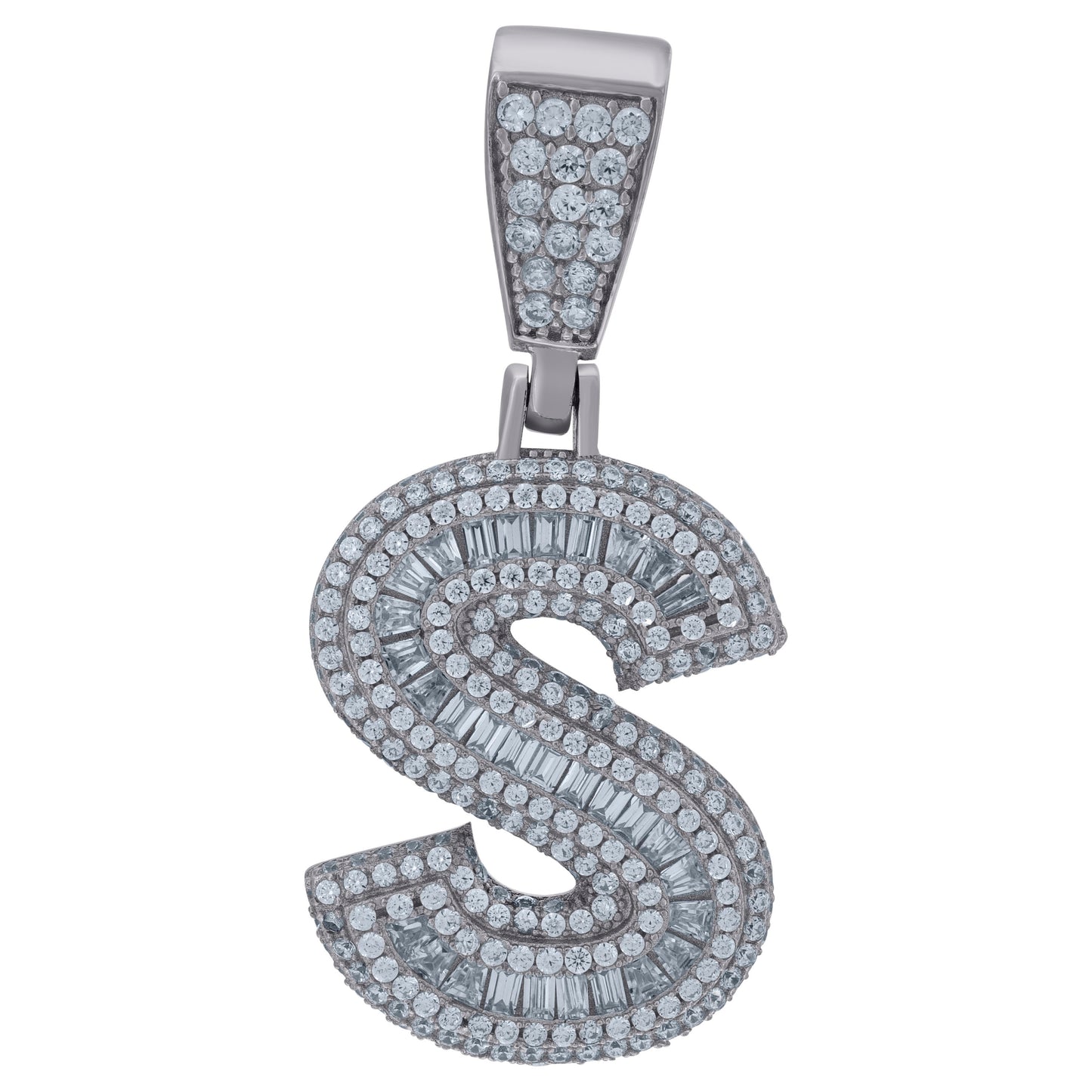 925 Sterling Silver Cz Initial Letter "S" Pendant