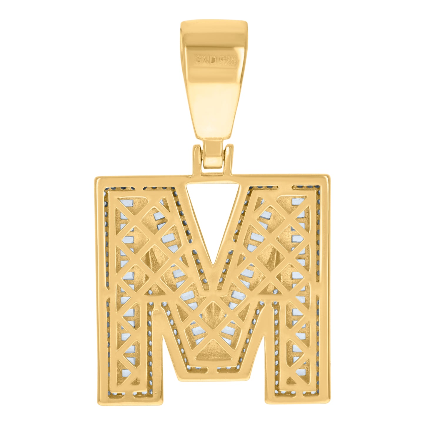 925 Sterling Silver Cz Initial Letter "M" Pendant