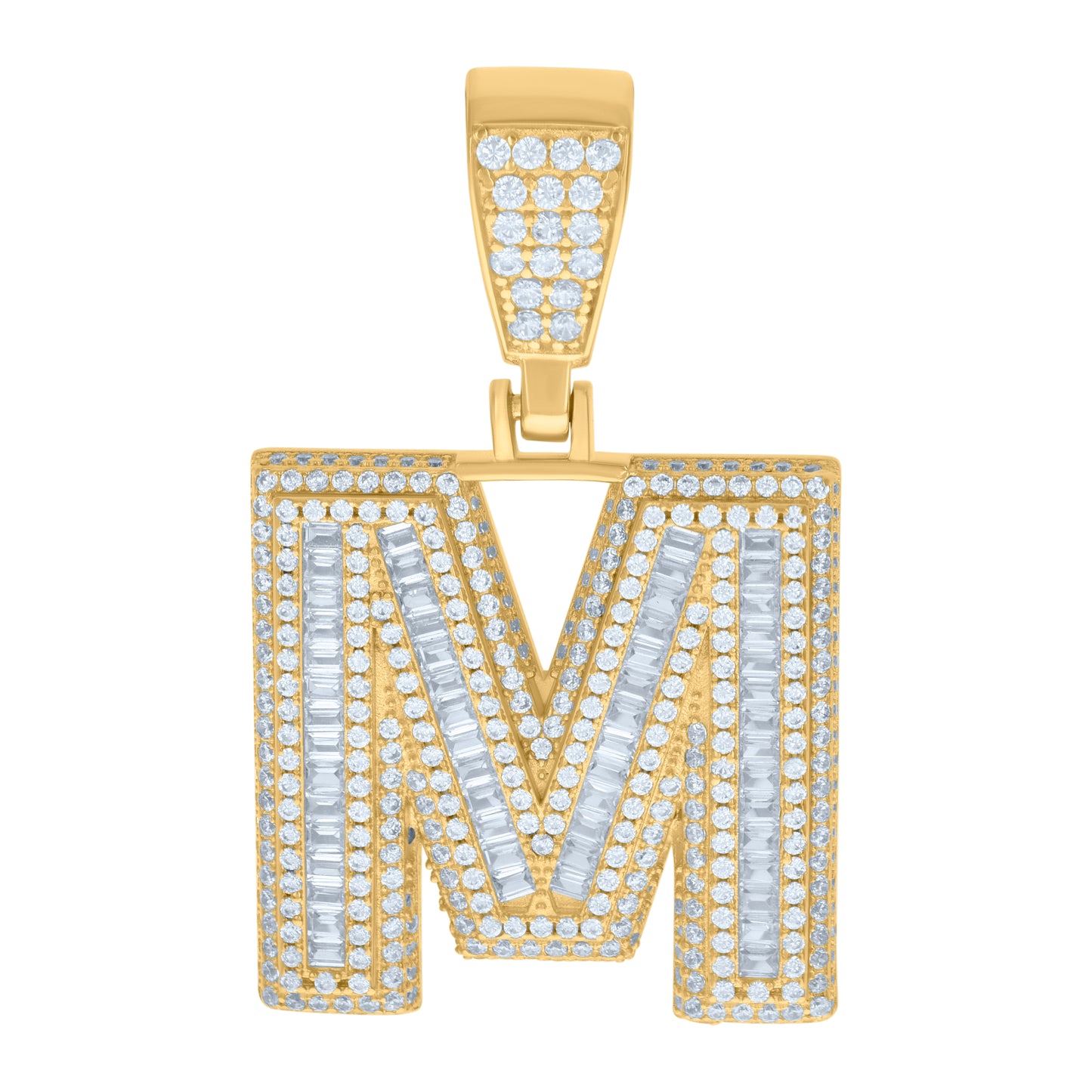 925 Sterling Silver Cz Initial Letter "M" Pendant