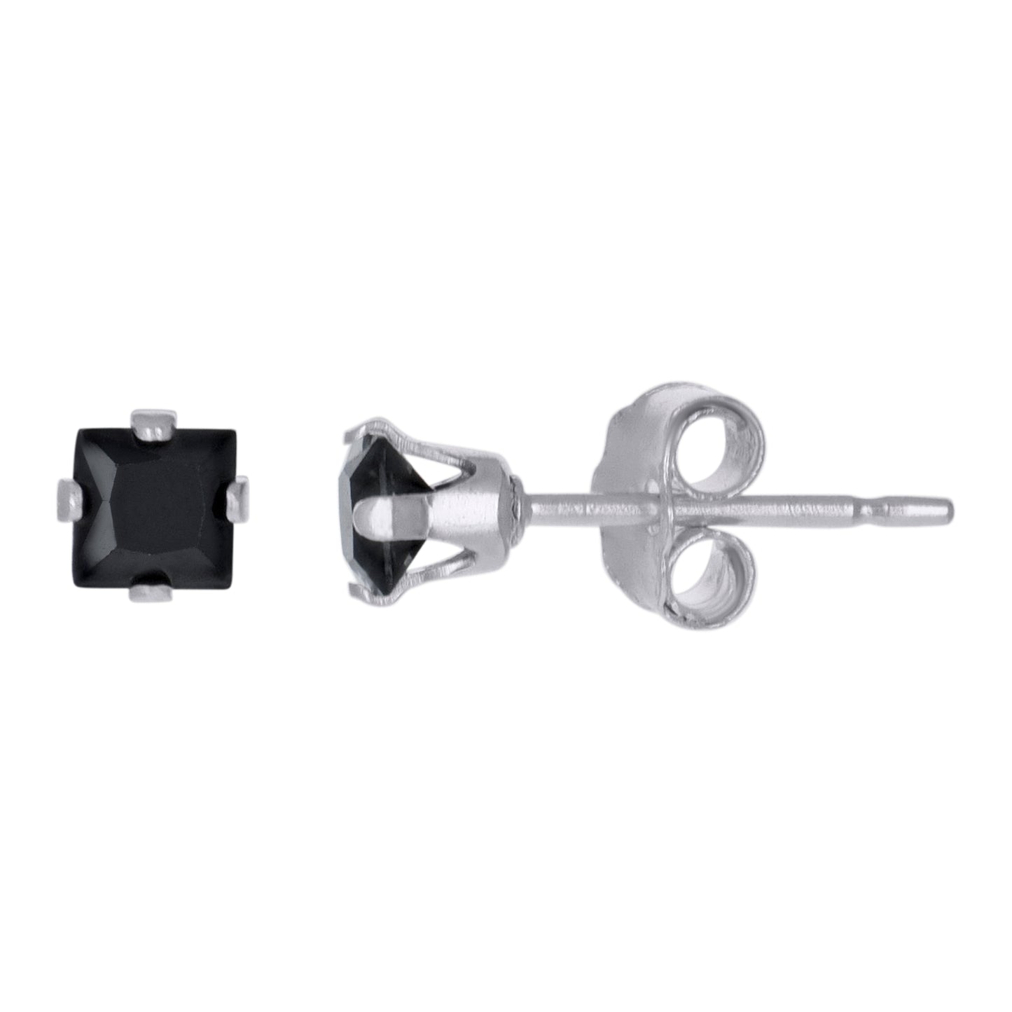 925 Silver Square Black Cz Stud Earrings 3mm
