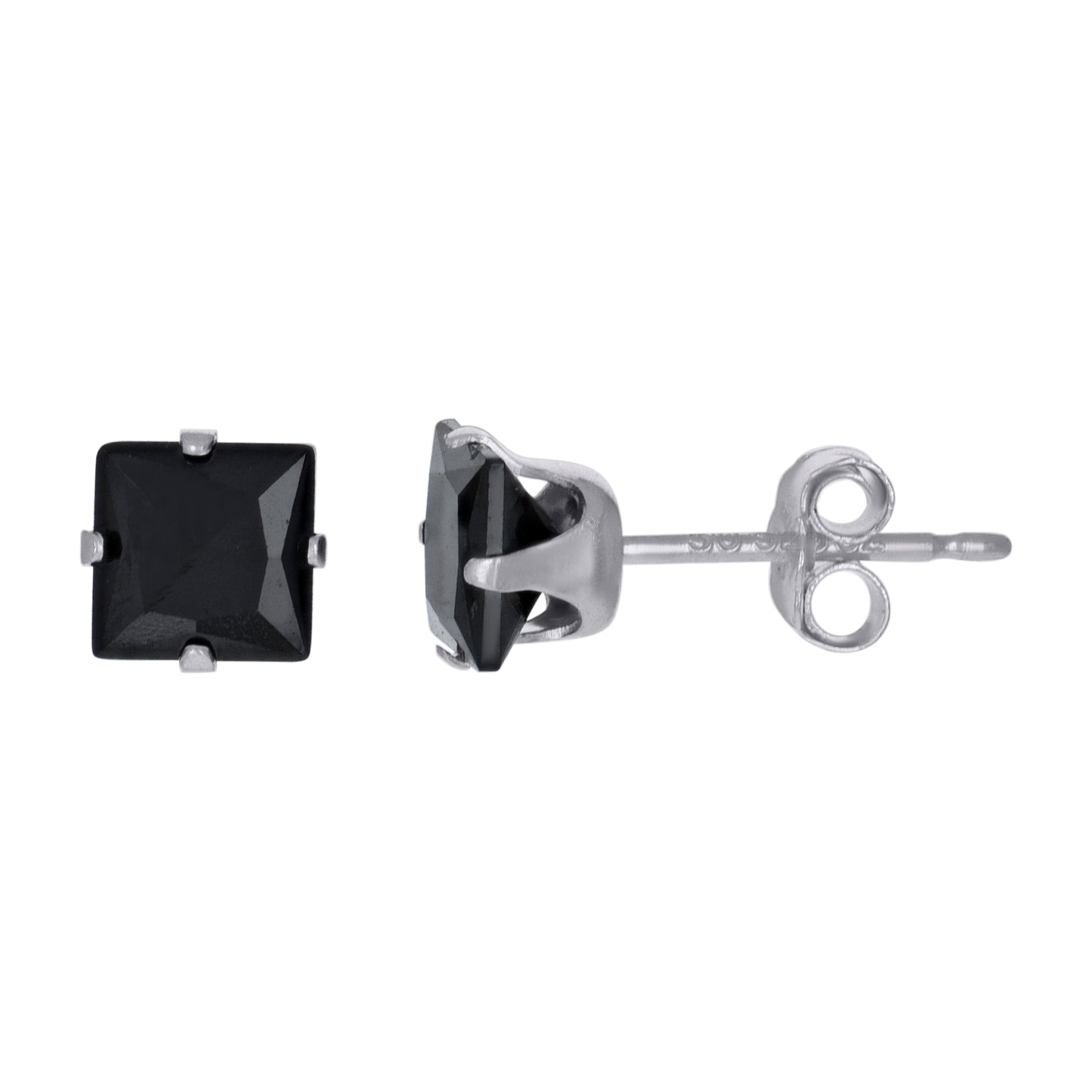 925 Silver Square Black Cz Stud Earrings 5mm