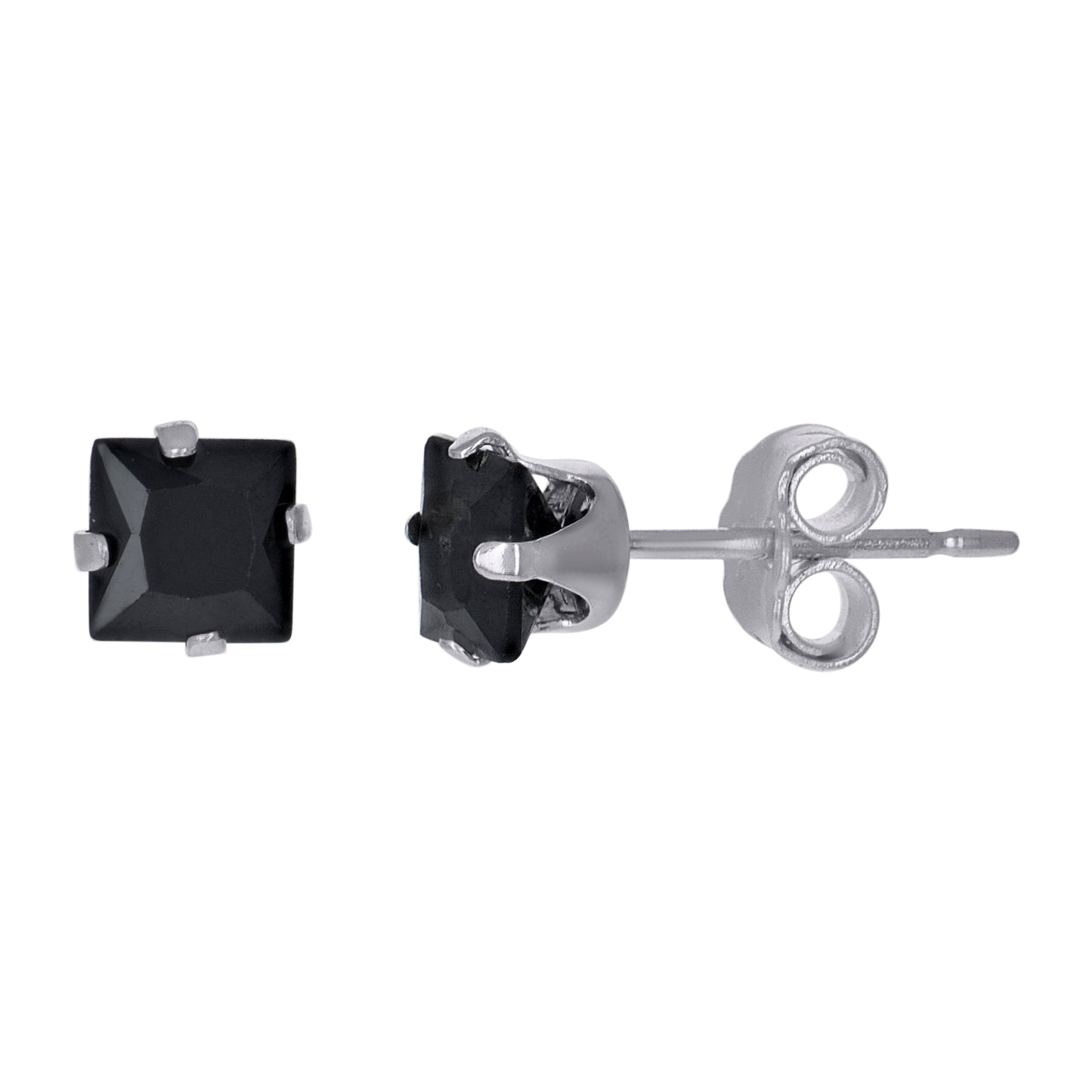 925 Silver Square Black Cz Stud Earrings 4mm