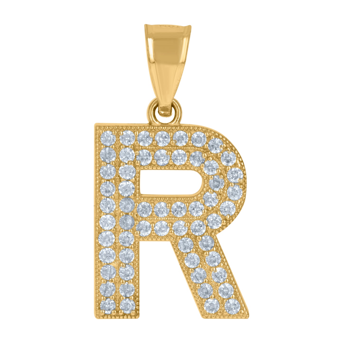 10Kt Gold Cz Initial "R" Letter Pendant