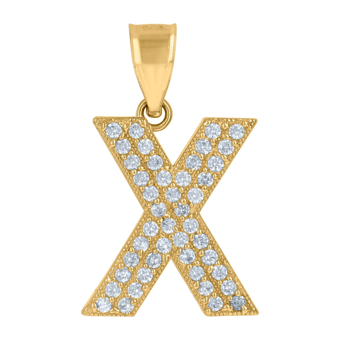 10Kt Gold Cz Initial "X" Letter Pendant