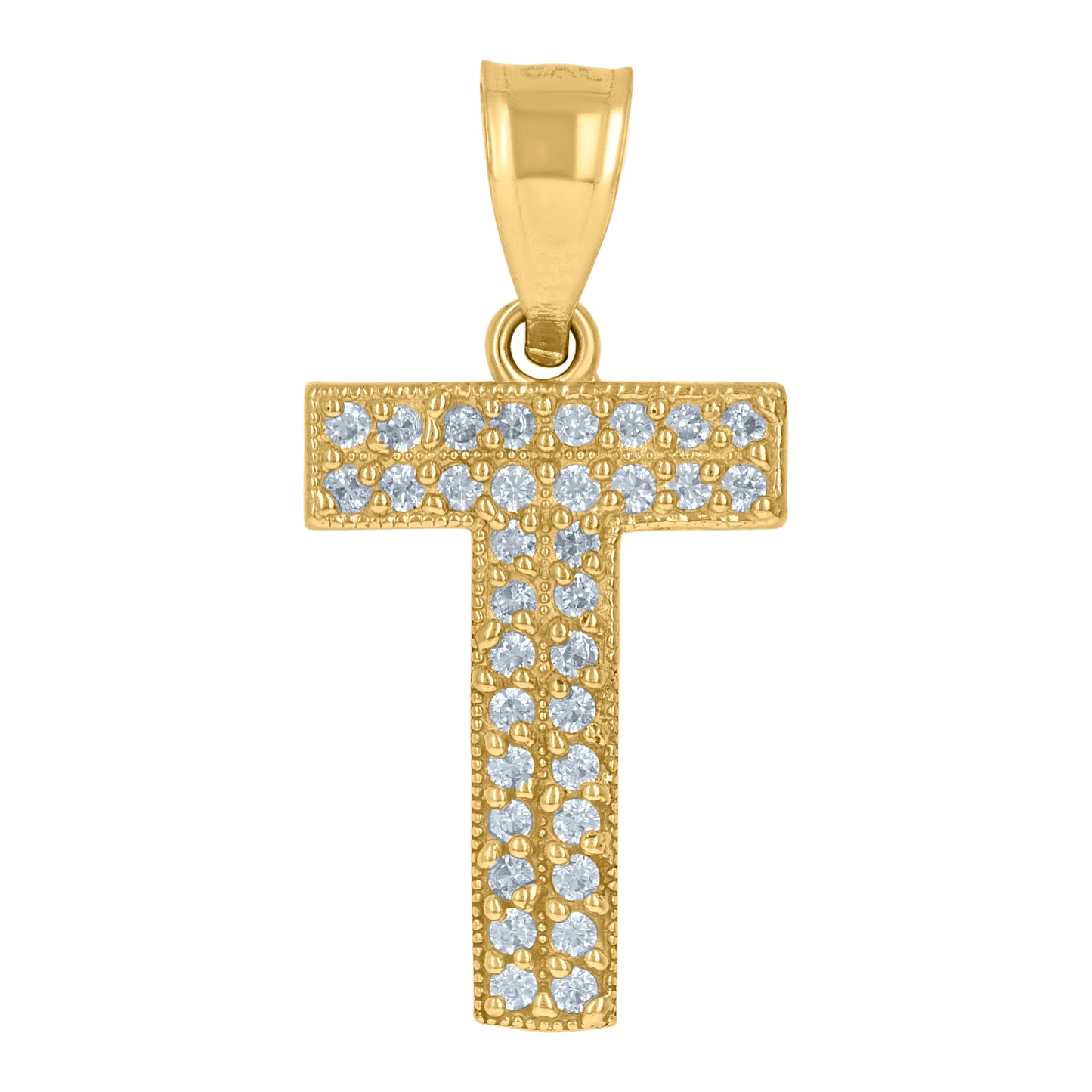 10Kt Gold Cz Initial "T" Letter Pendant