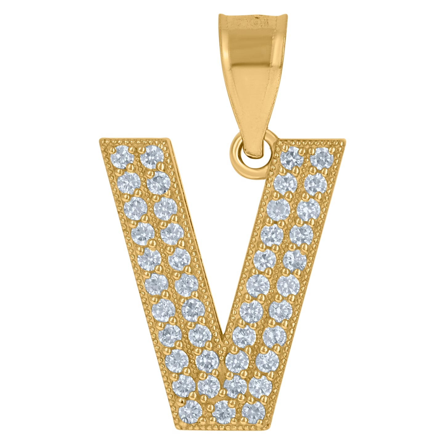 10Kt Gold Cz Initial "V" Letter Pendant