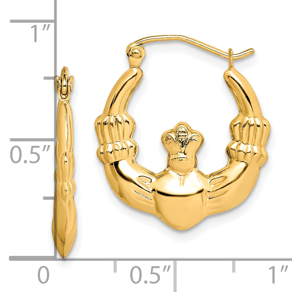 10k Polished Claddagh Hoop Earrings