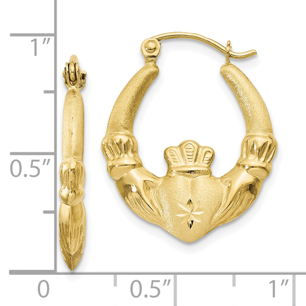 10k Polished & Satin Claddagh Hoop Earrings