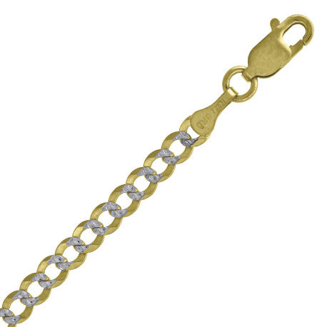 10kt Two-tone Gold Solid Pave Cuban Chain 3.6mm 7 To 30 Inches