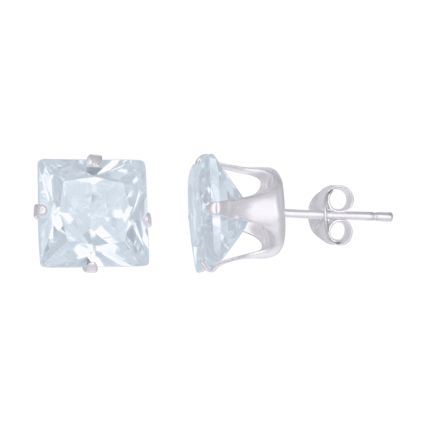 925 Silver Square Cz Stud Earrings 9mm