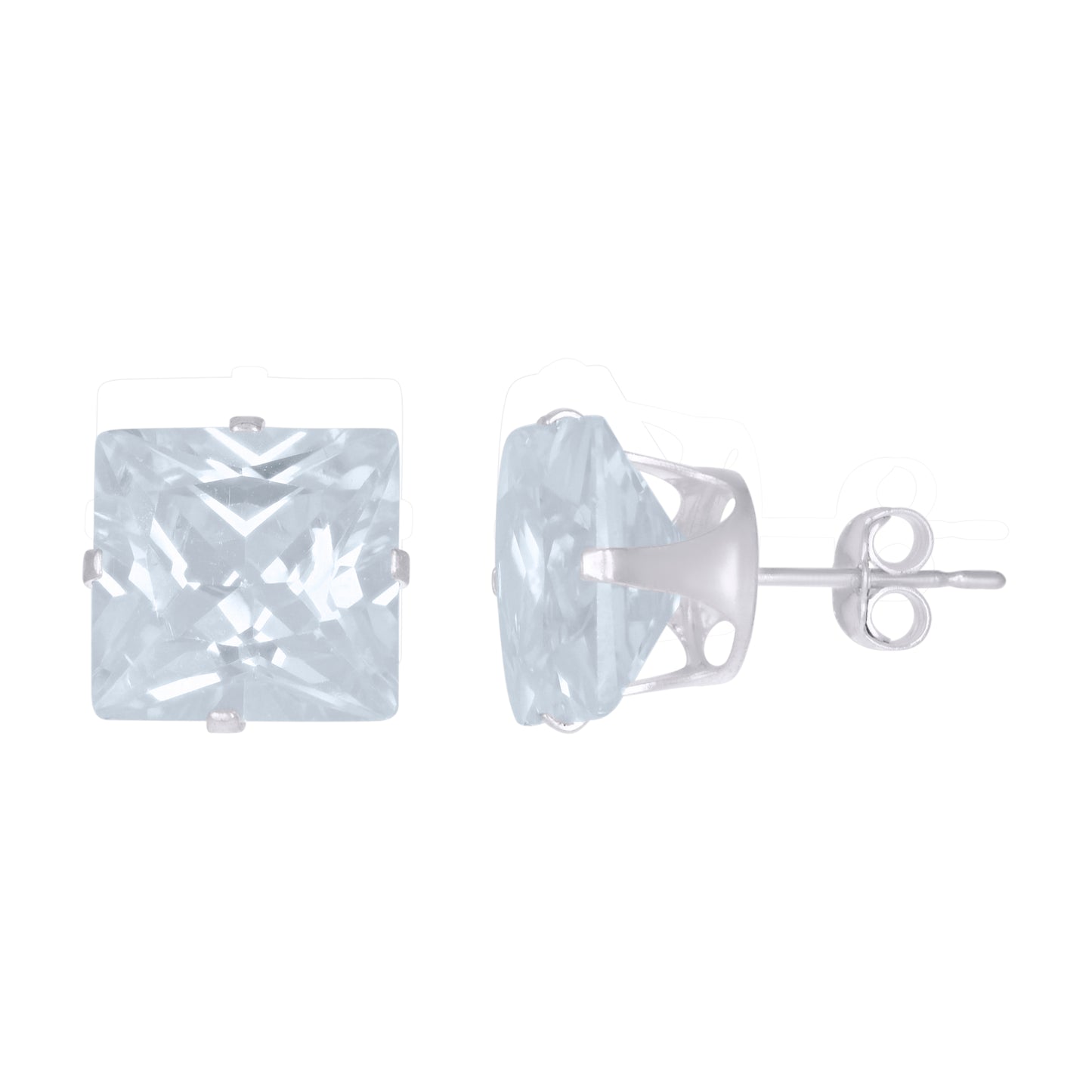 925 Silver Square Cz Stud Earrings 10mm