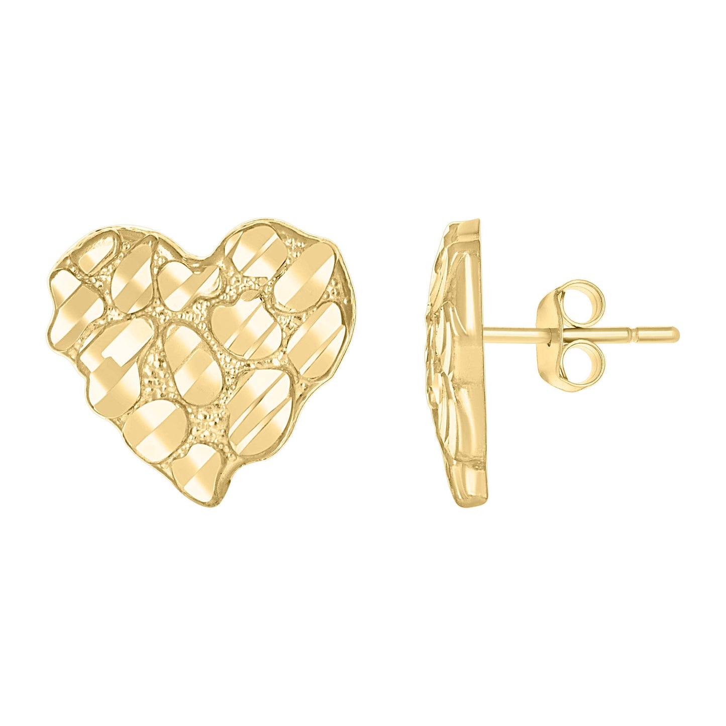 10Kt Gold Dome Puffy Heart Nugget Earrings