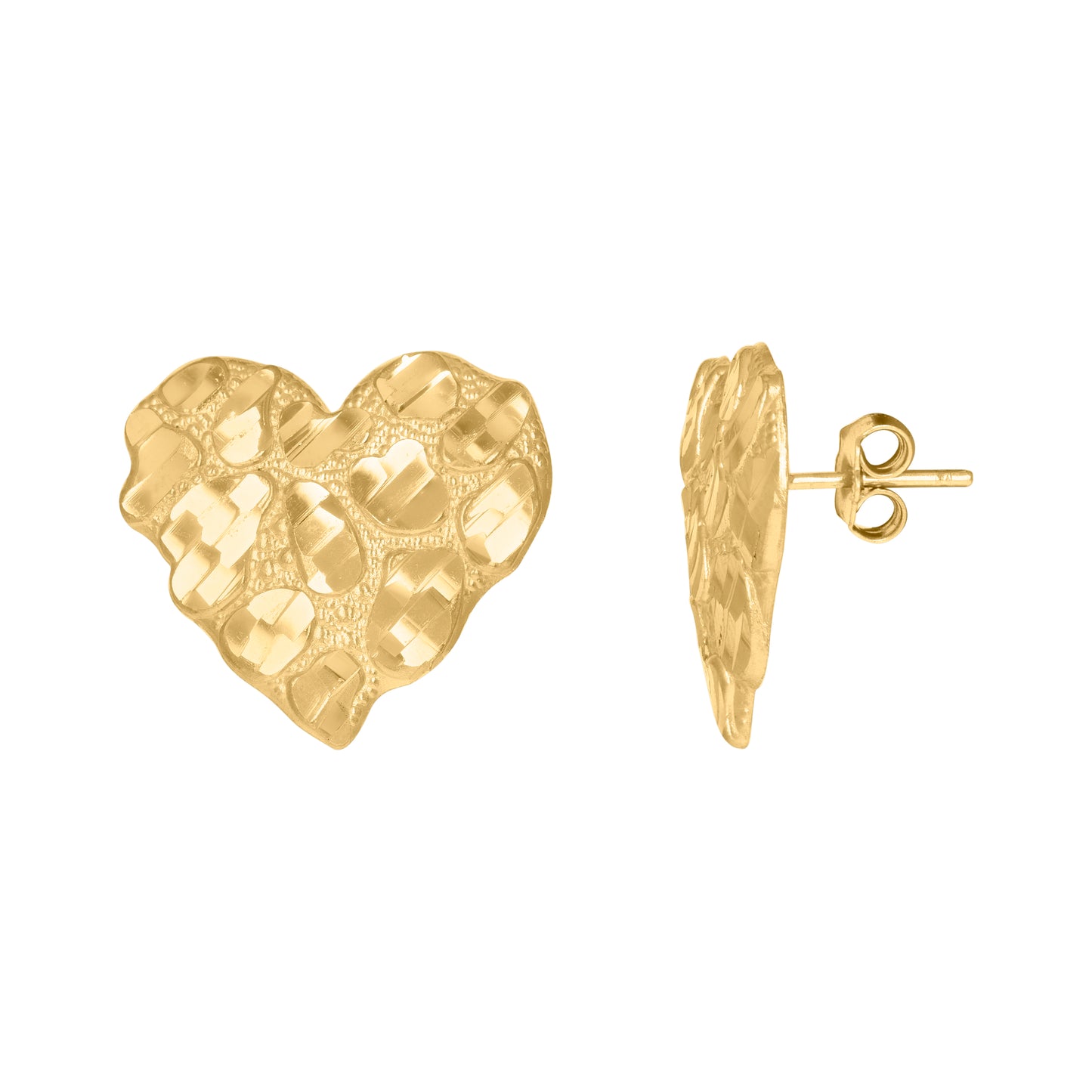 10Kt Gold Dome Puffy Heart Nugget Earrings