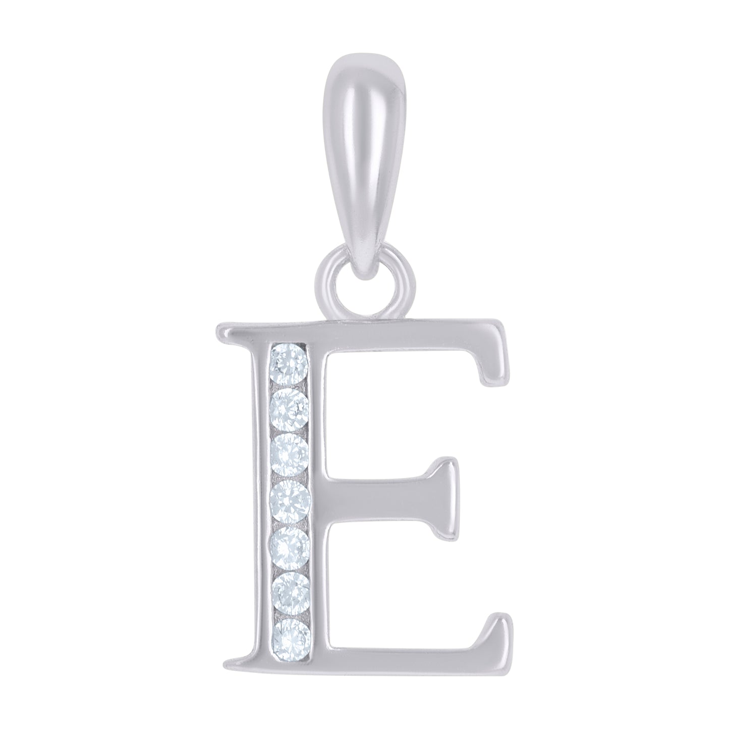 925 Sterling Silver Cz Pendant Initial Letter "E"