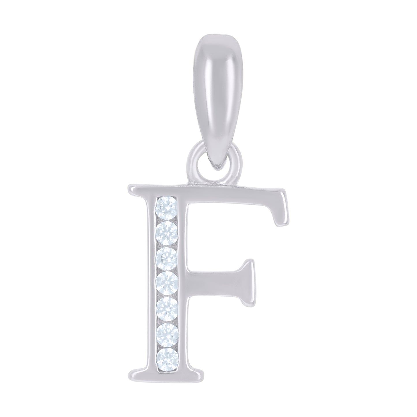 925 Sterling Silver Cz Pendant Initial Letter "F"