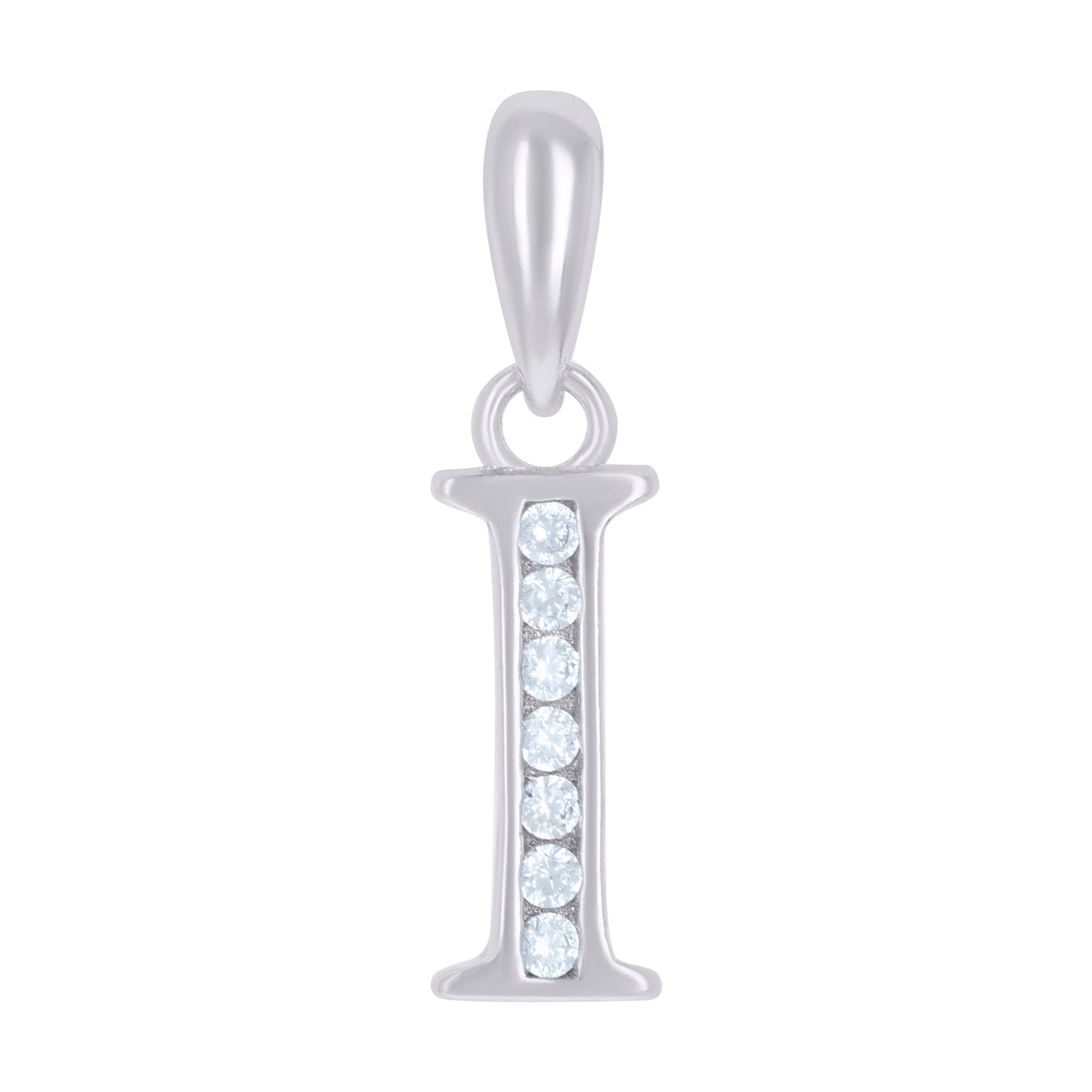 925 Sterling Silver Cz Pendant Initial Letter "I"