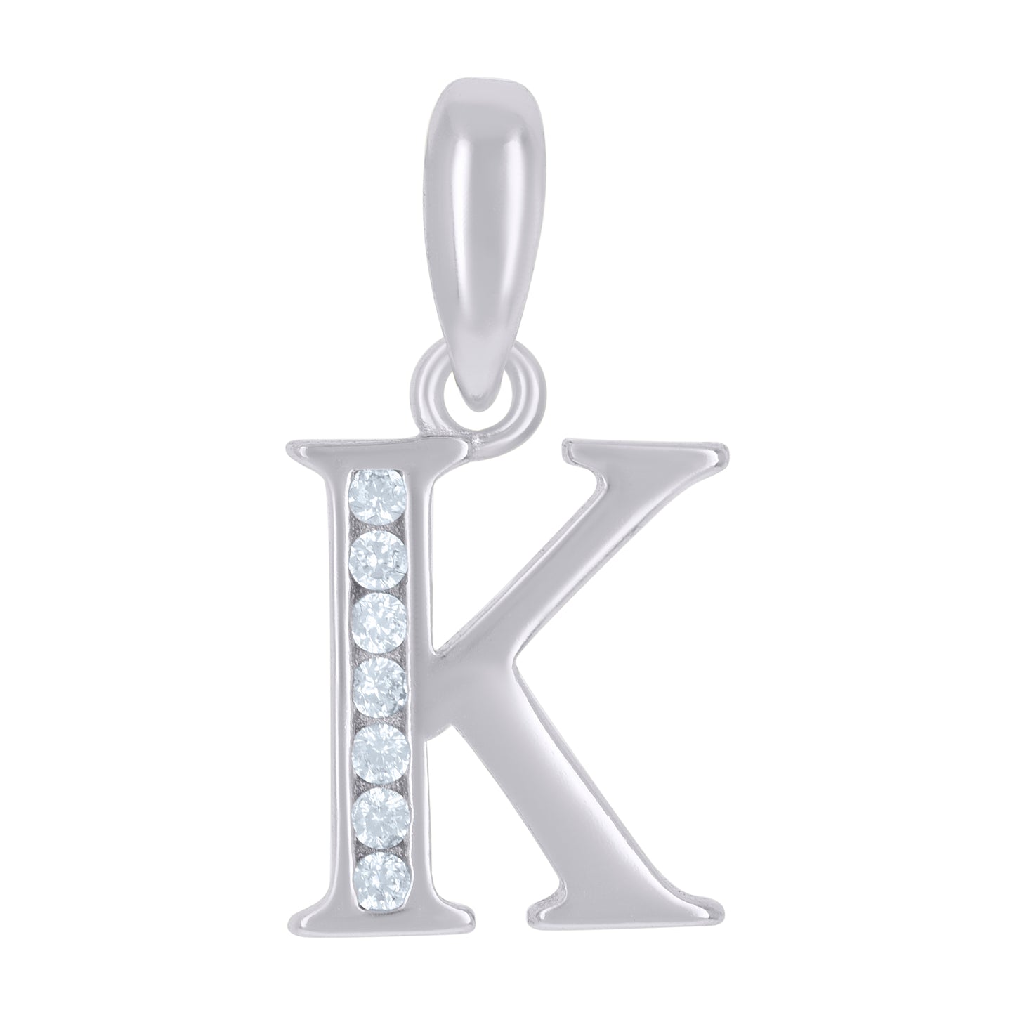 925 Sterling Silver Cz Pendant Initial Letter "K"