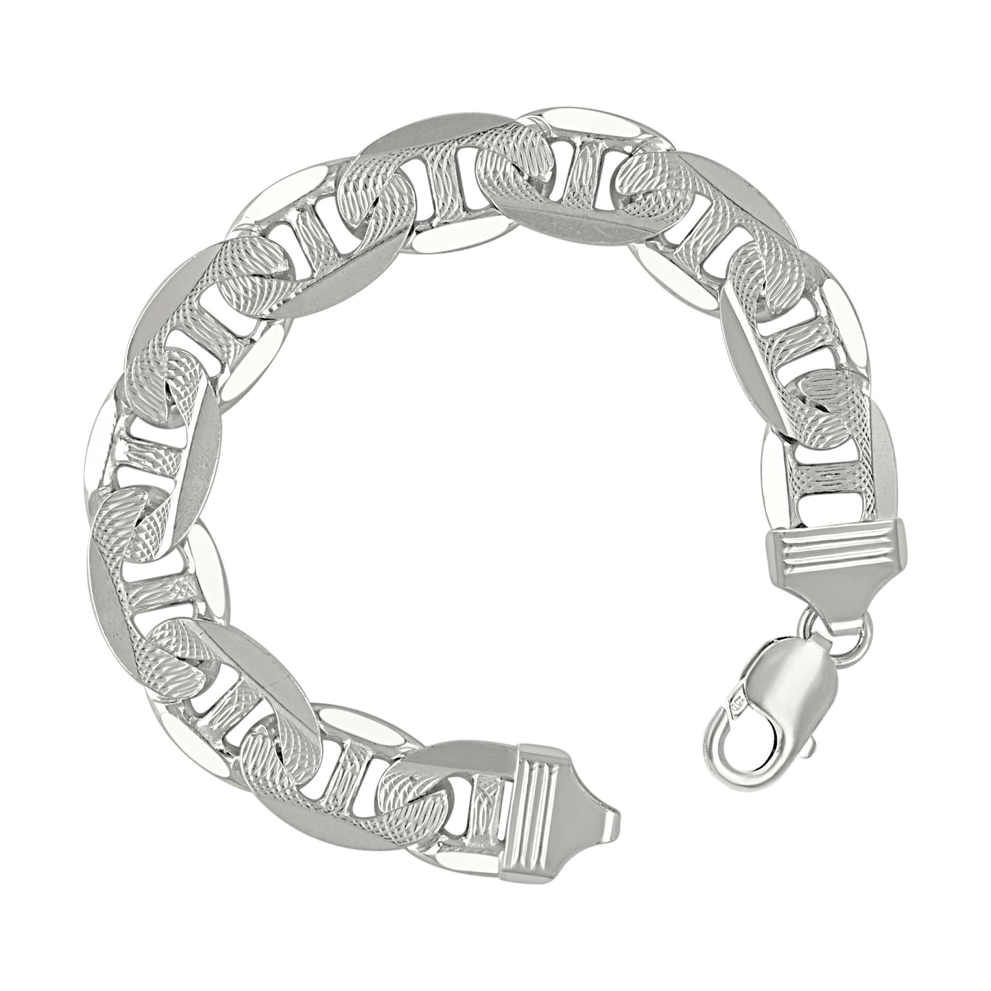 925 Sterling Silver Solid Pave Classic Mariner Chain 13mm