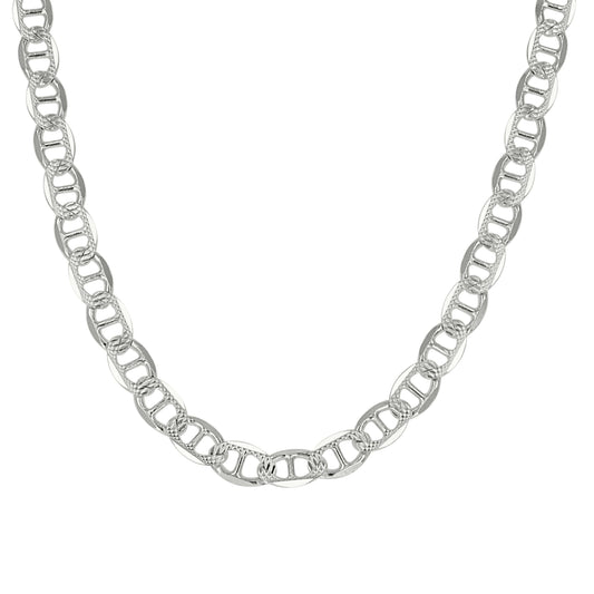 925 Sterling Silver Solid Pave Classic Mariner Chain 5mm