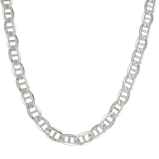 925 Sterling Silver Solid Pave Classic Mariner Chain 6mm