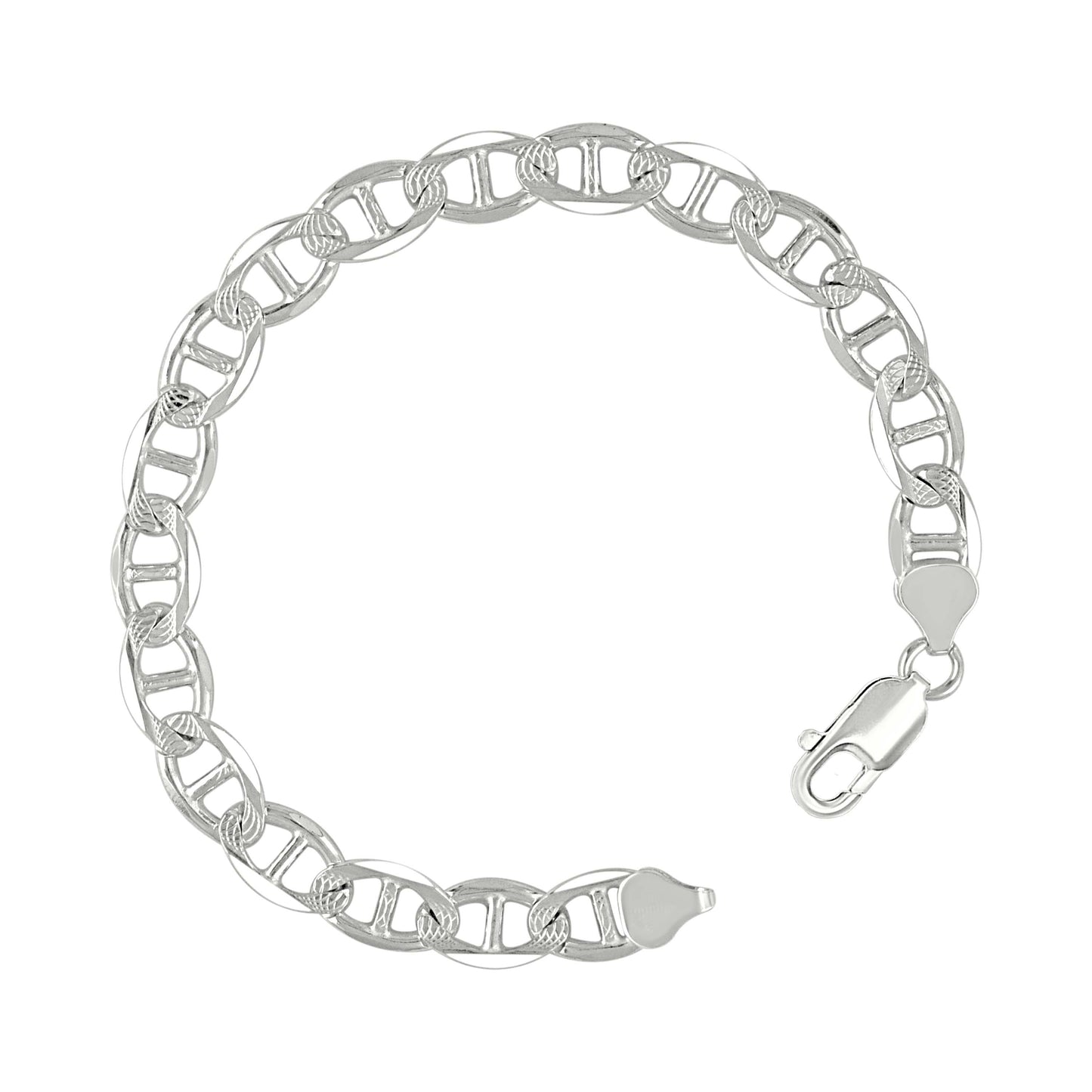 925 Sterling Silver Solid Pave Classic Mariner Chain 7mm