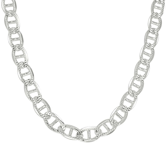 925 Sterling Silver Solid Pave Classic Mariner Chain 8mm