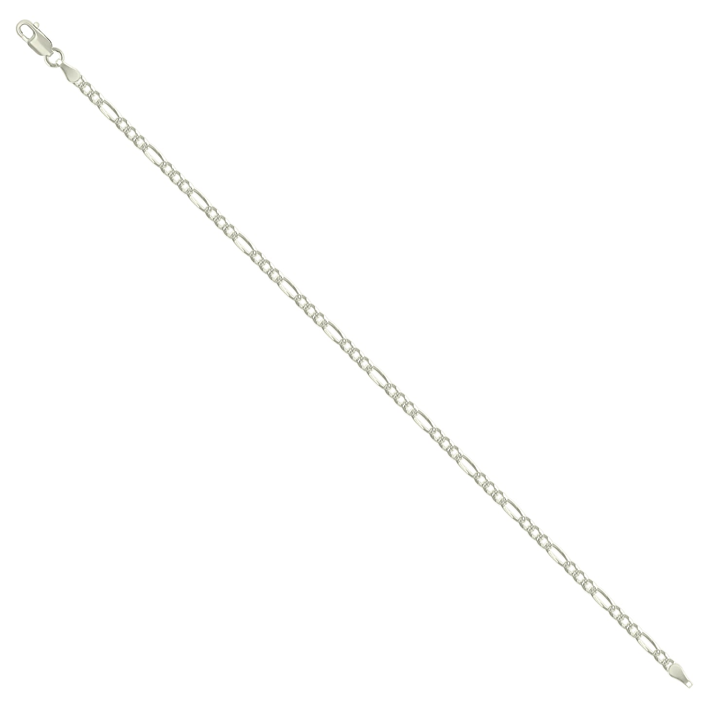 925 Silver Pave Super Flat Figaro Chain 2.6mm