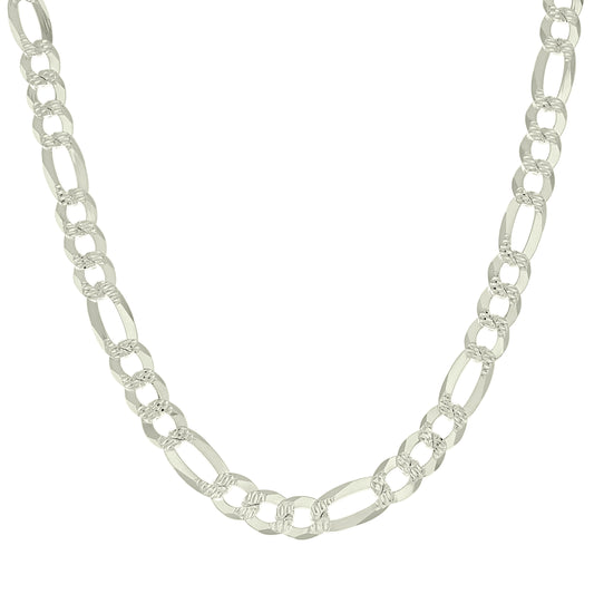 925 Silver Pave Super Flat Figaro Chain 9.8mm