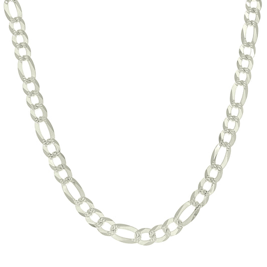 925 Silver Pave Super Flat Figaro Chain 8.6mm