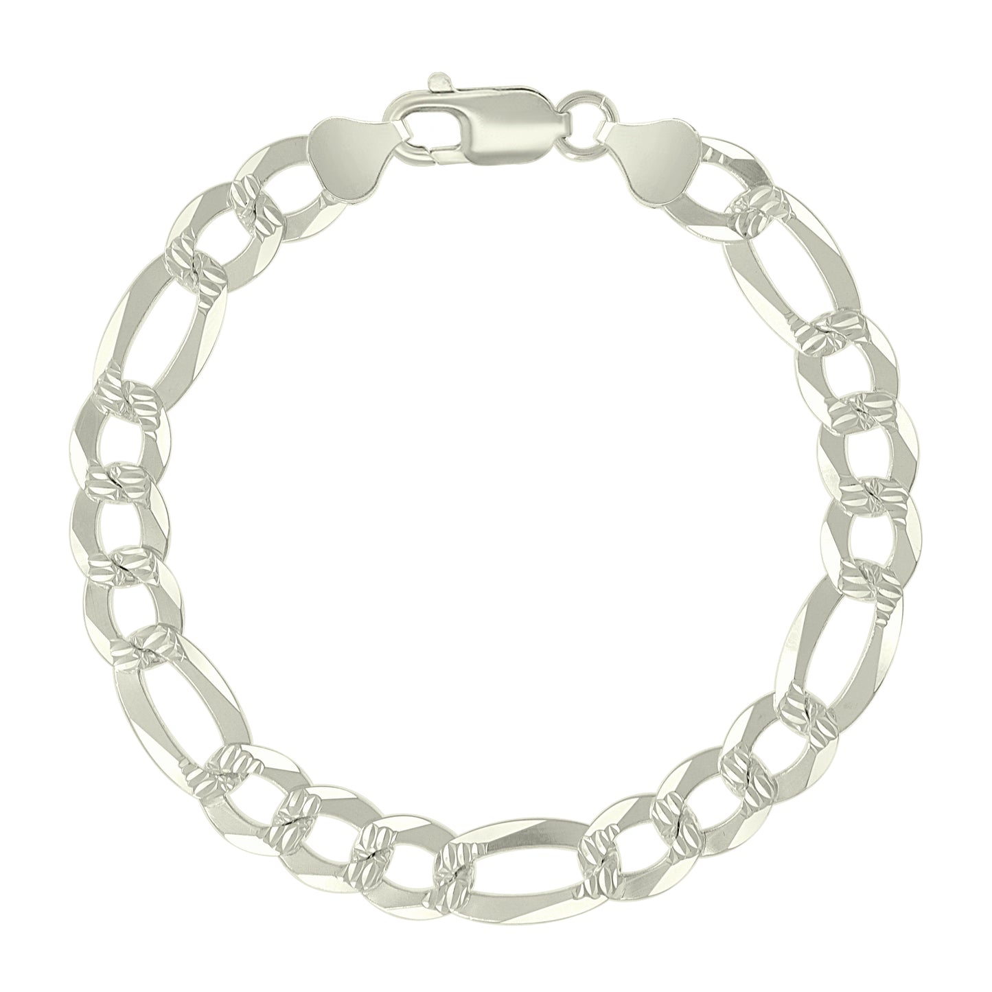 925 Silver Pave Super Flat Figaro Chain 8.6mm