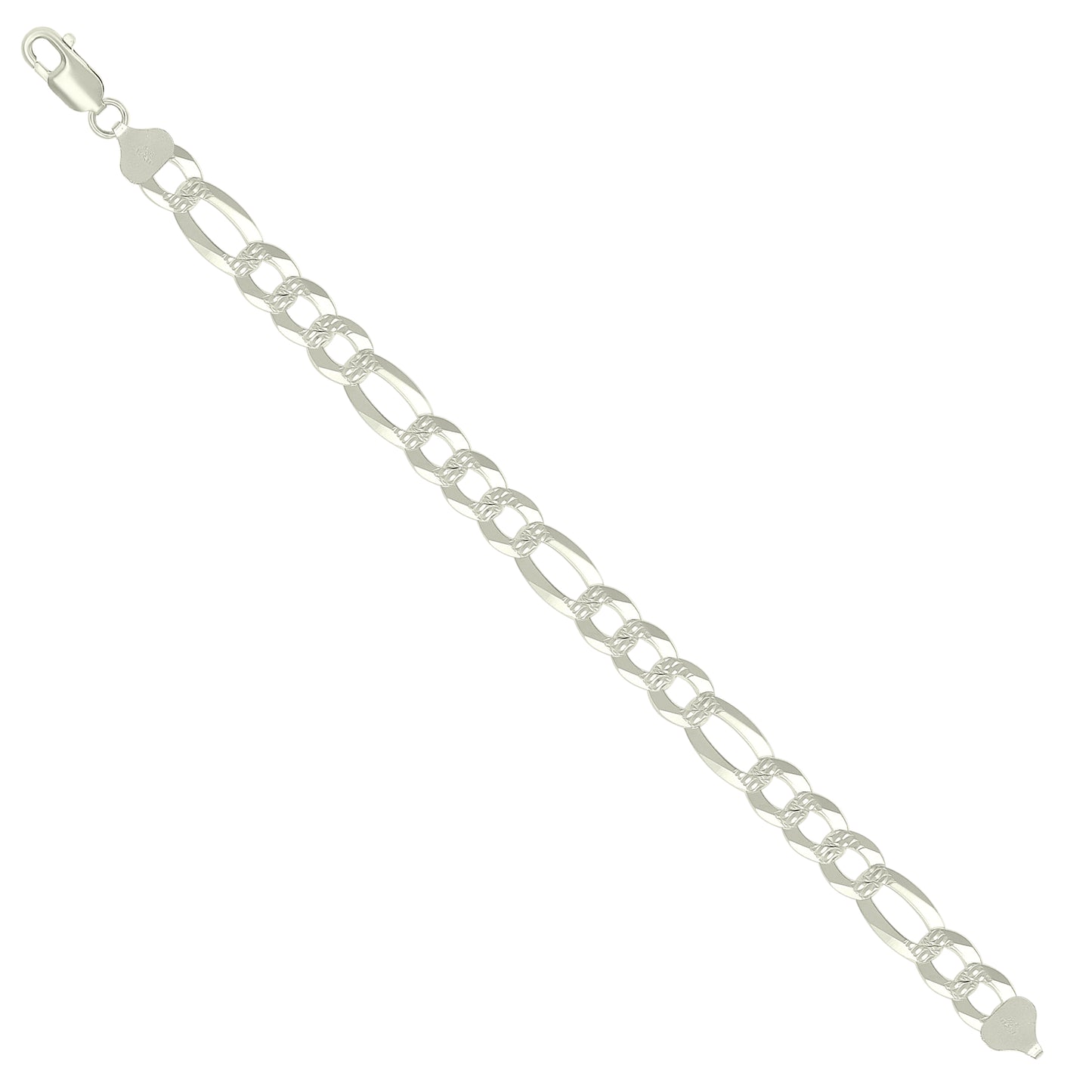 925 Silver Pave Super Flat Figaro Chain 8.6mm
