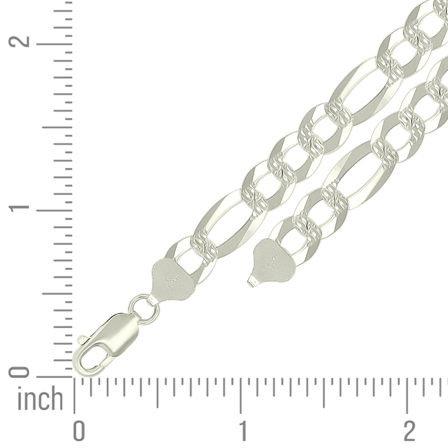 925 Silver Pave Super Flat Figaro Chain 8.6mm