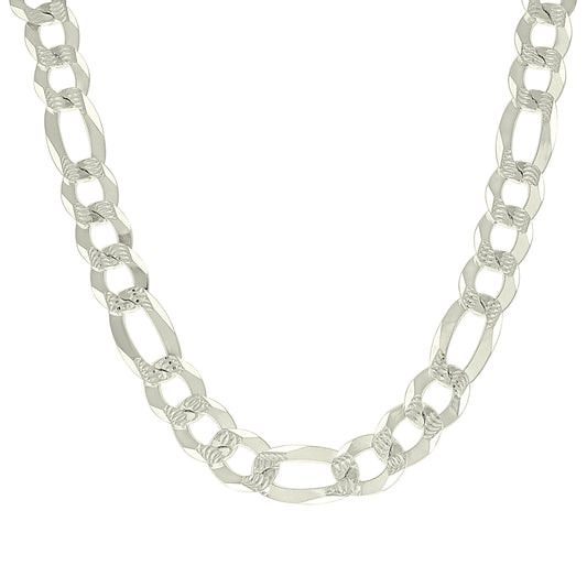 925 Silver Pave Super Flat Figaro Chain 14mm