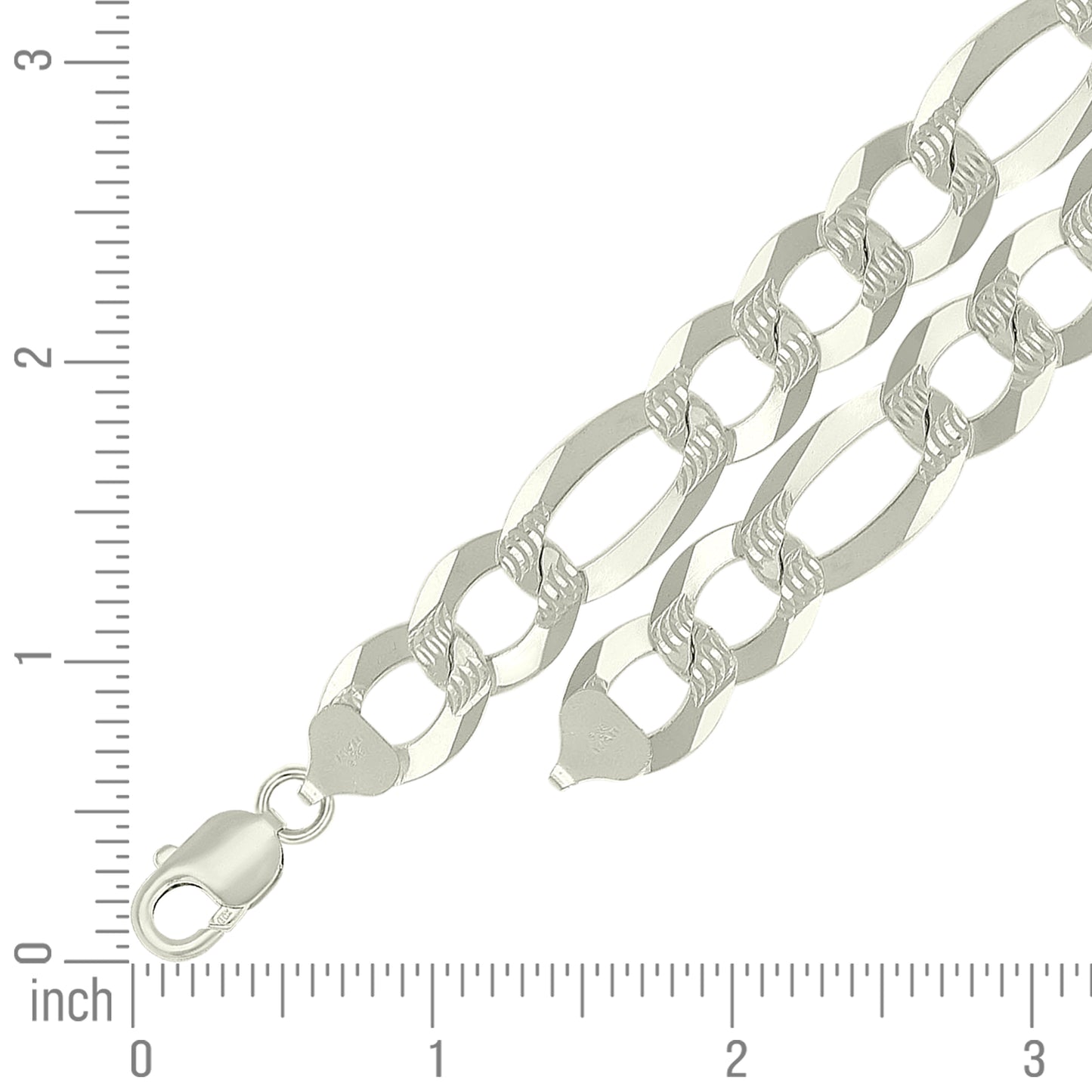 925 Silver Pave Super Flat Figaro Chain 14mm
