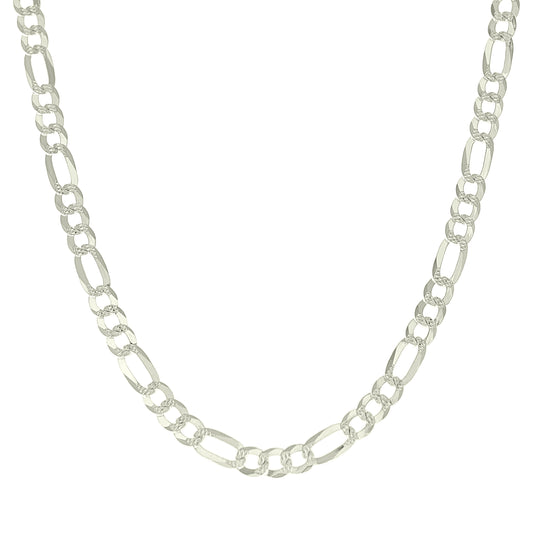 925 Silver Pave Super Flat Figaro Chain 7.7mm