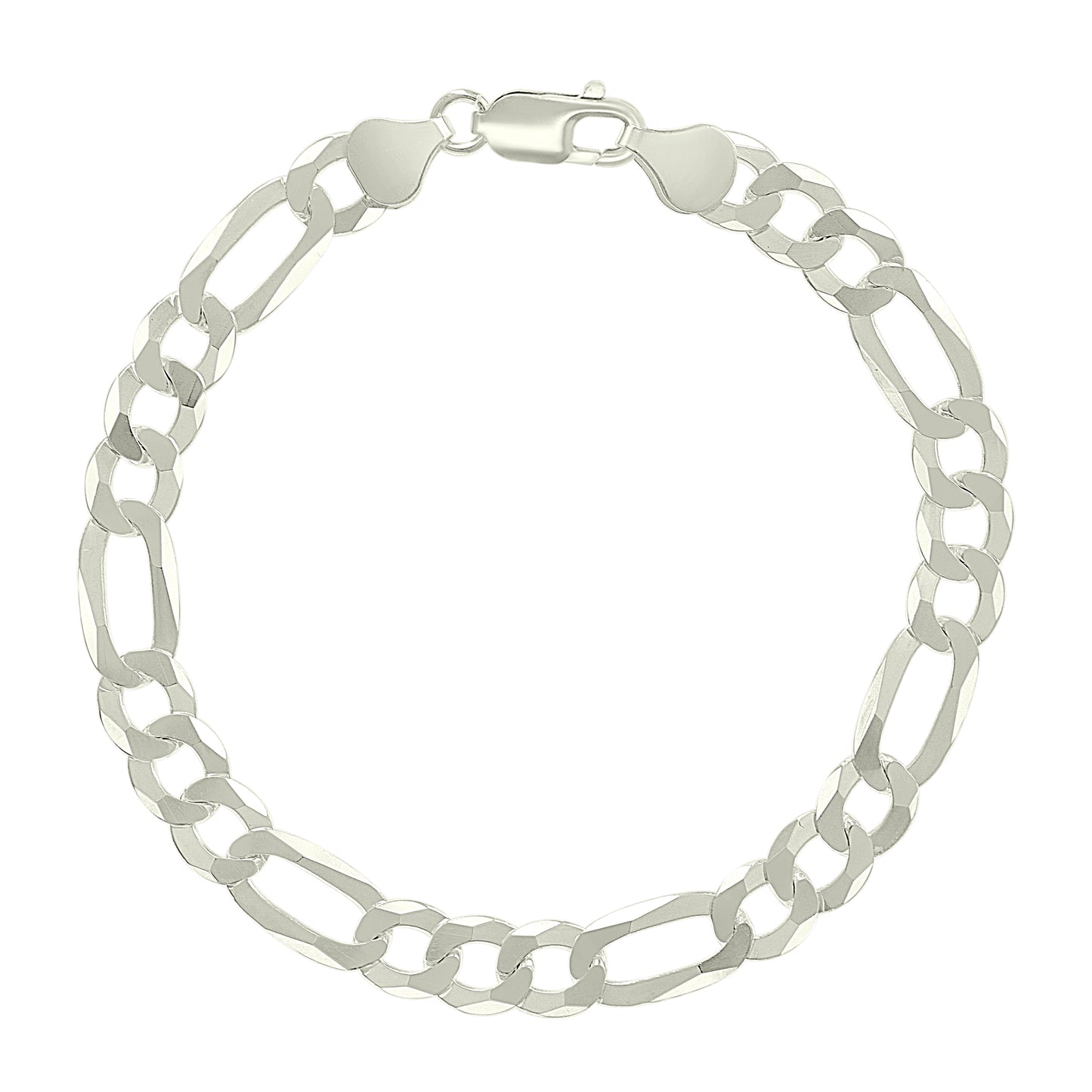 925 Silver Pave Super Flat Figaro Chain 7.7mm