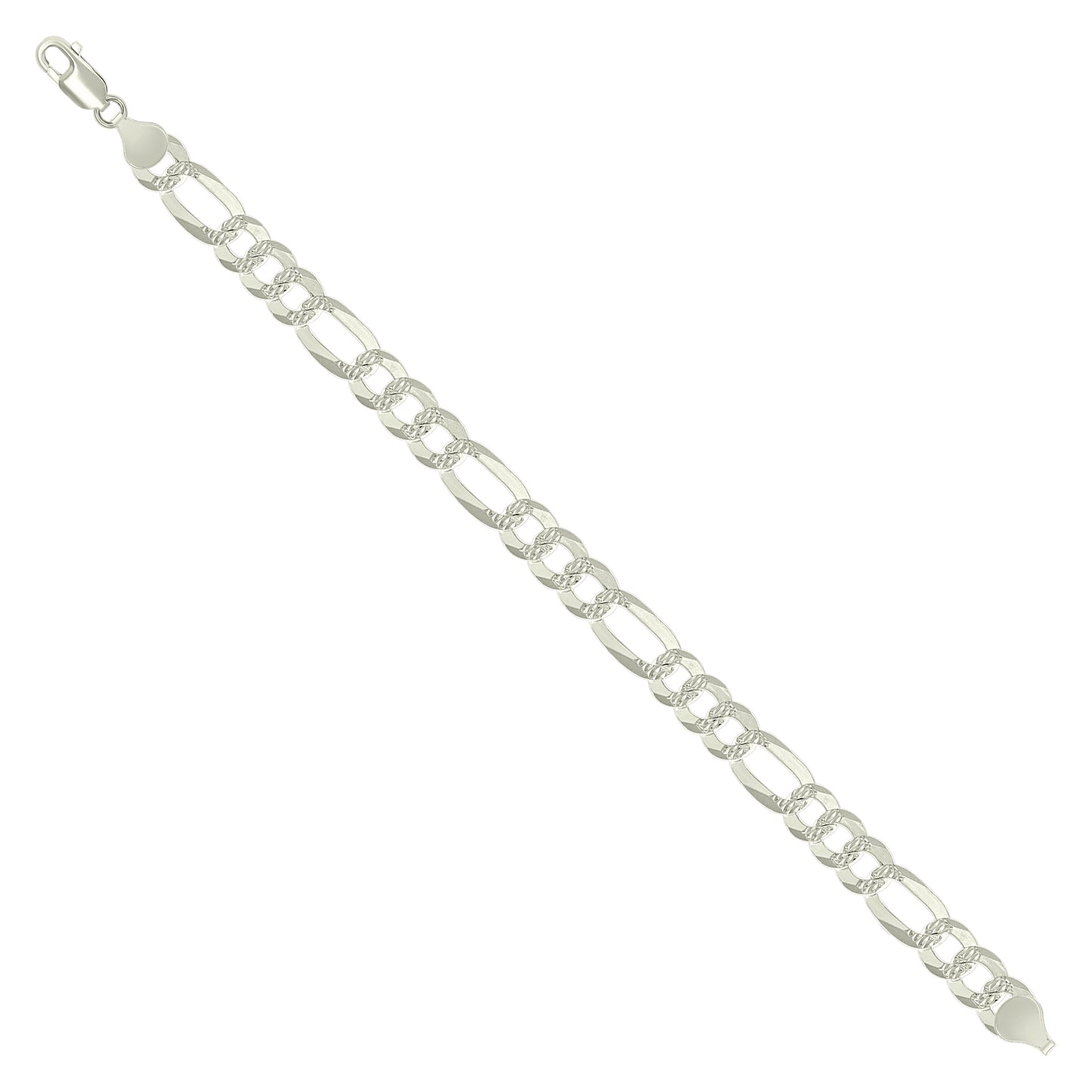 925 Silver Pave Super Flat Figaro Chain 7.7mm