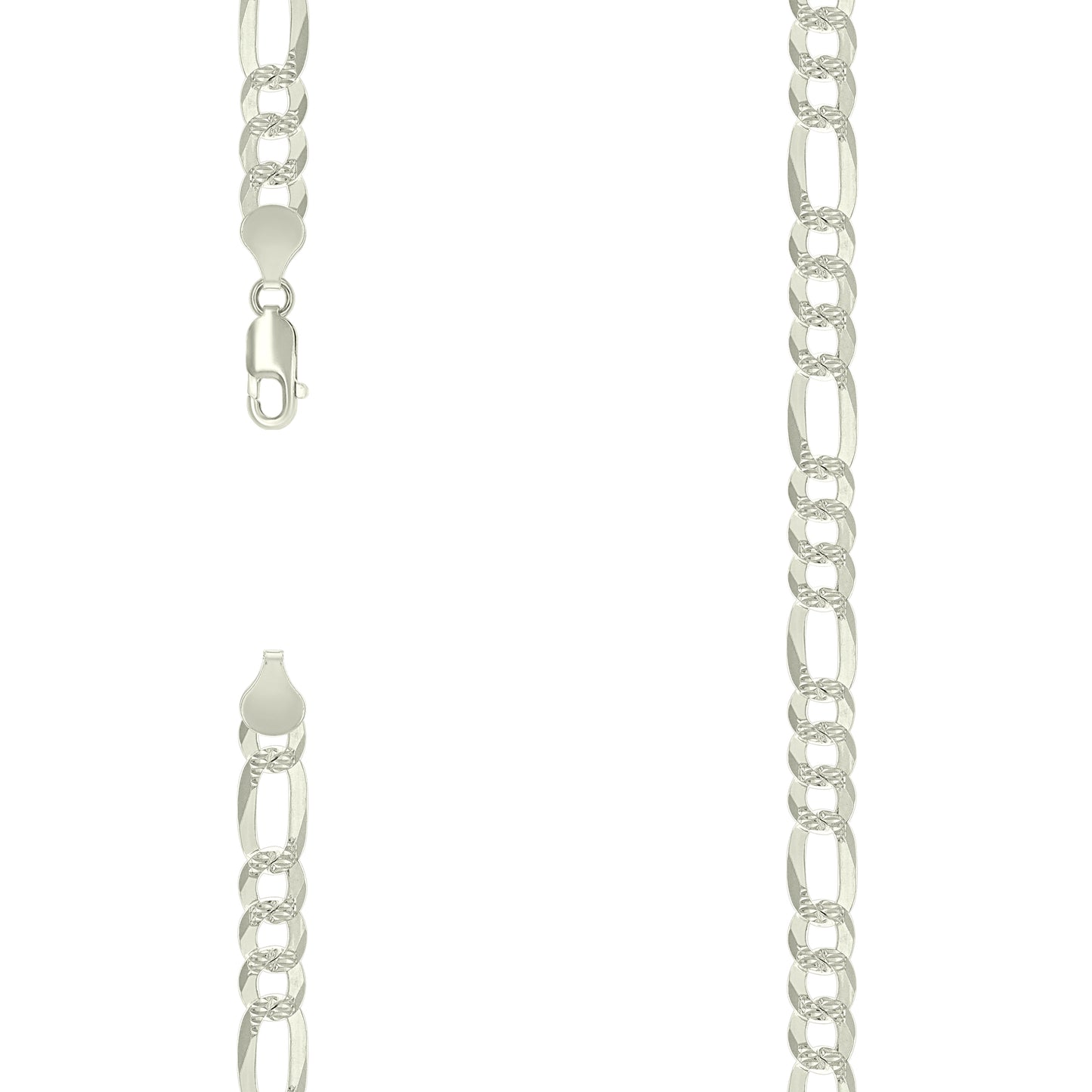 925 Silver Pave Super Flat Figaro Chain 7.7mm