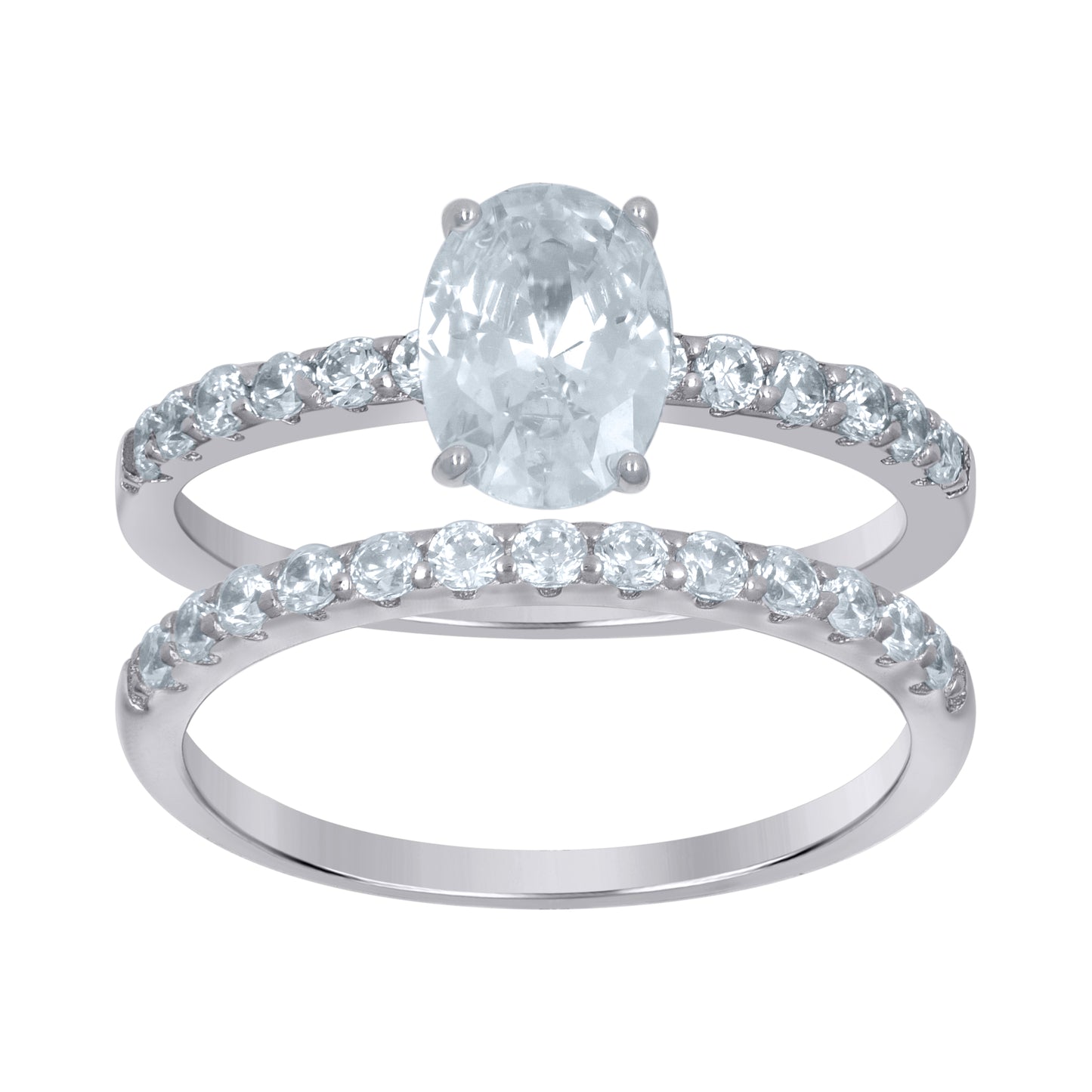 925 Sterling Silver Cz Duo Ring S6