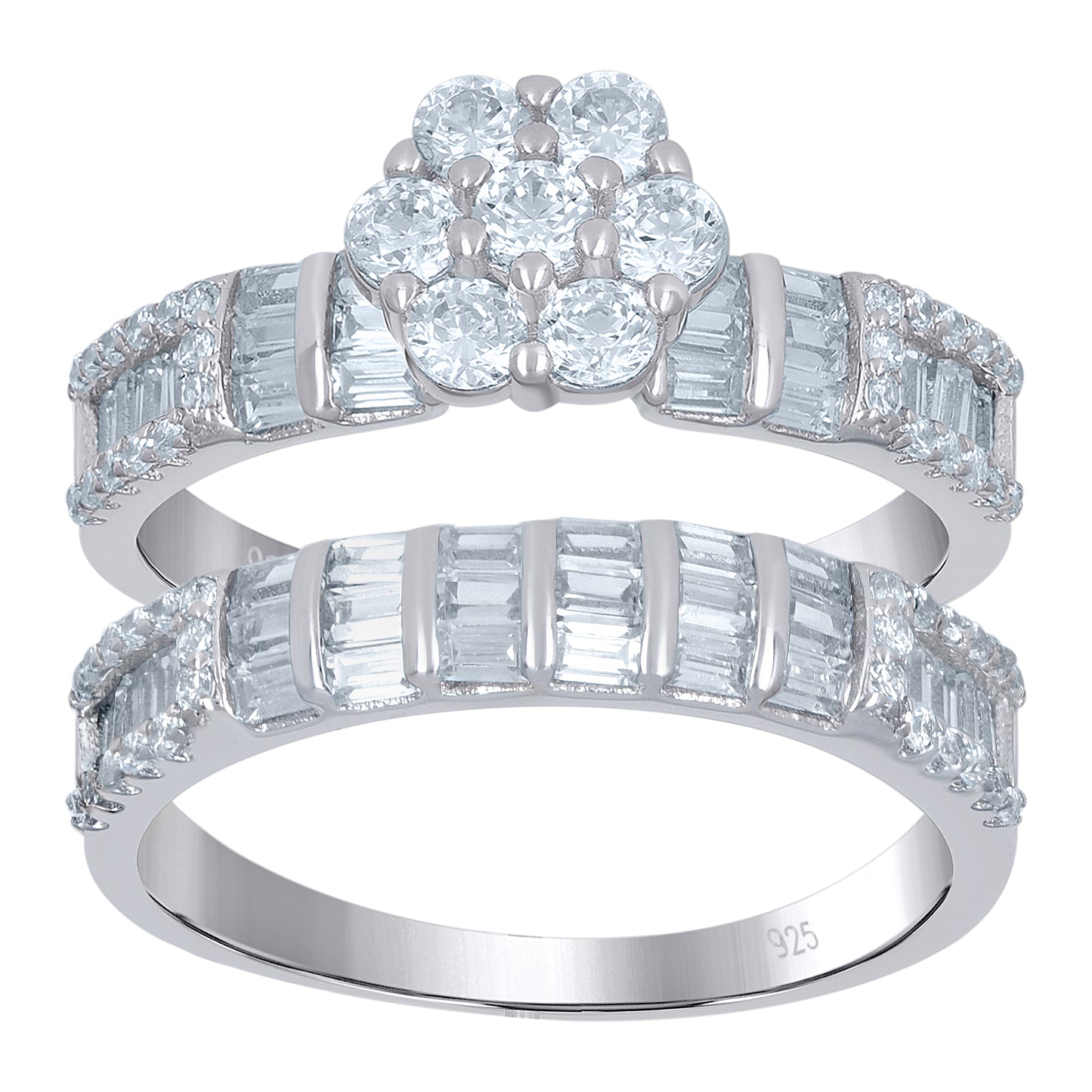 925 Sterling Silver Duo Cz Ring S6