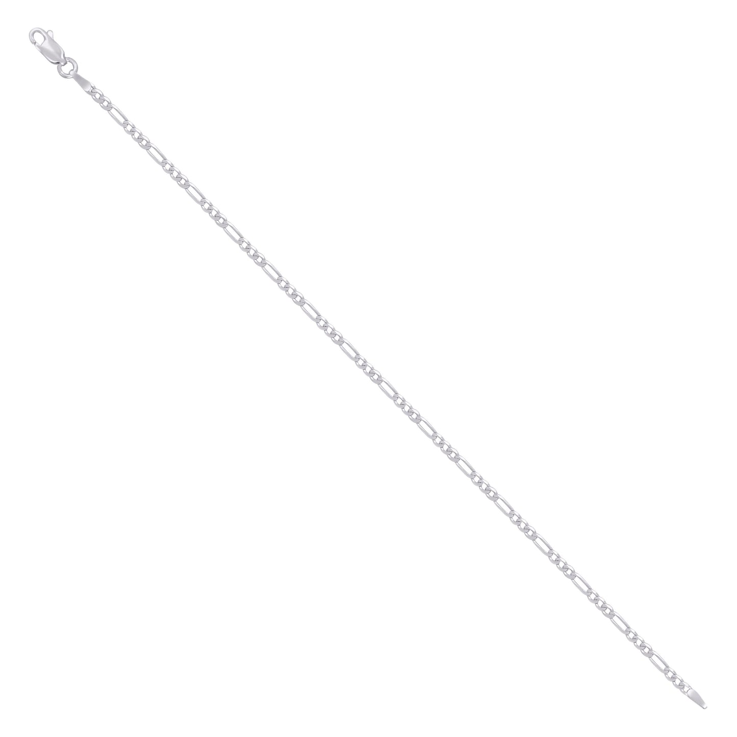 925 Sterling Silver Super Flat Figaro Chain Rhodiu