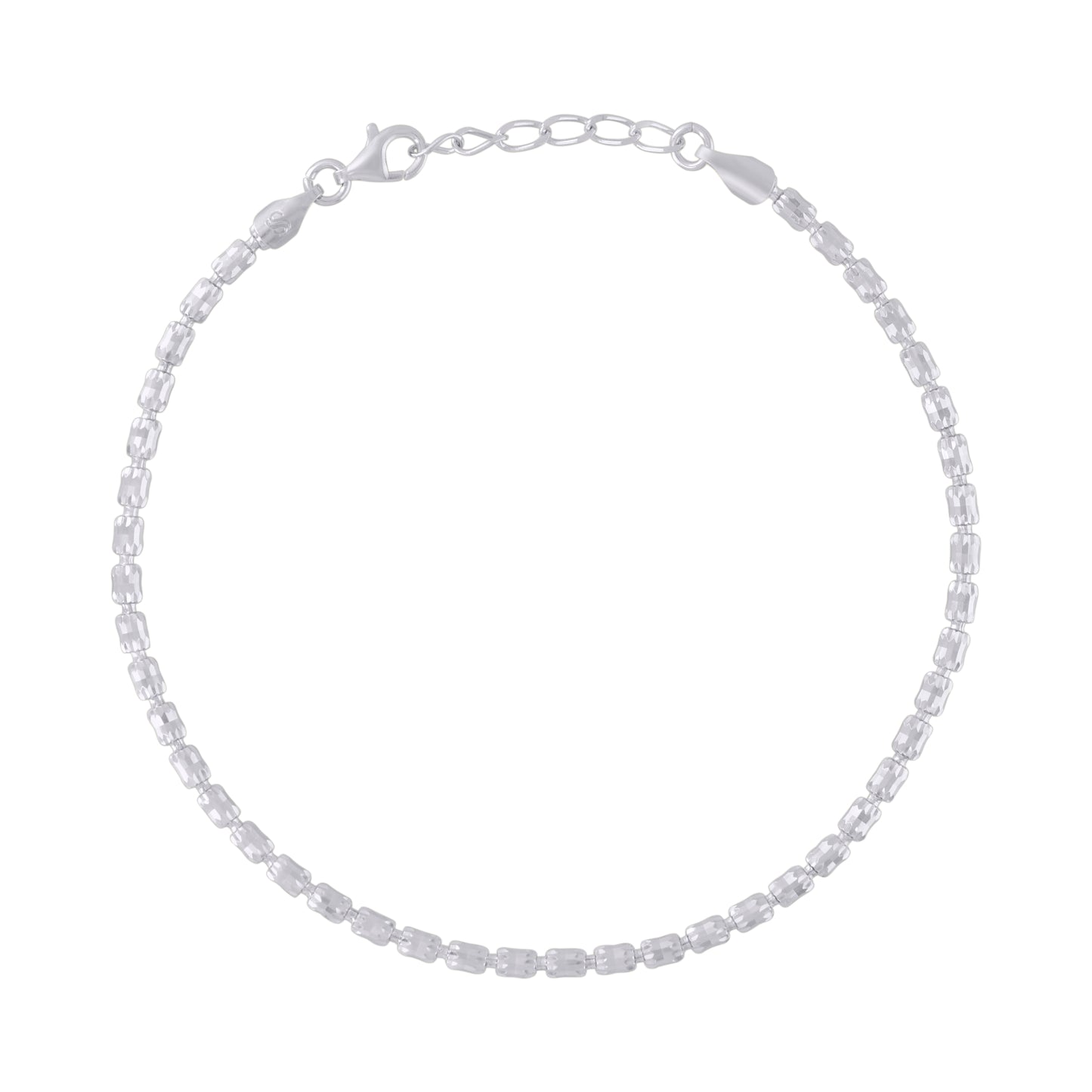 925 Sterling Silver Crystal-Cut Barrel Chain Rhodi
