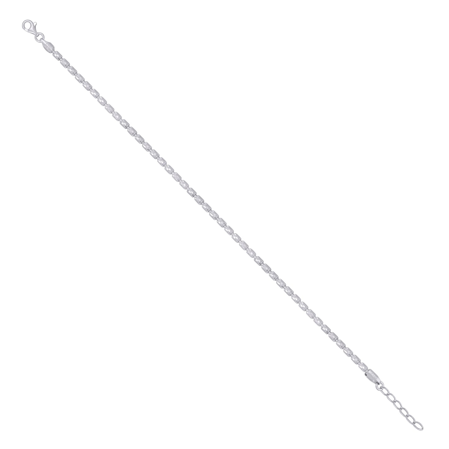 925 Sterling Silver Crystal-Cut Barrel Chain Rhodi
