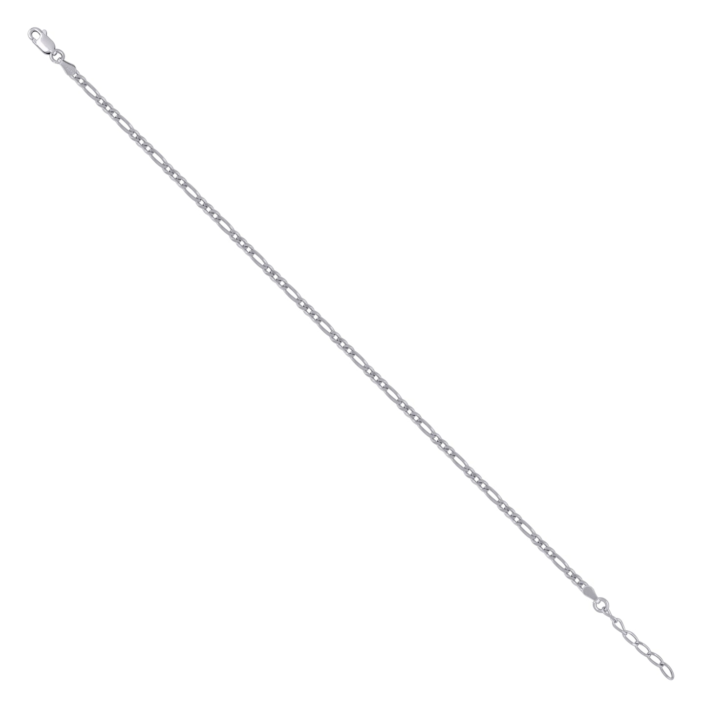 925 Silver Plain Figaro 080 3mm-10" Rhodium Plated