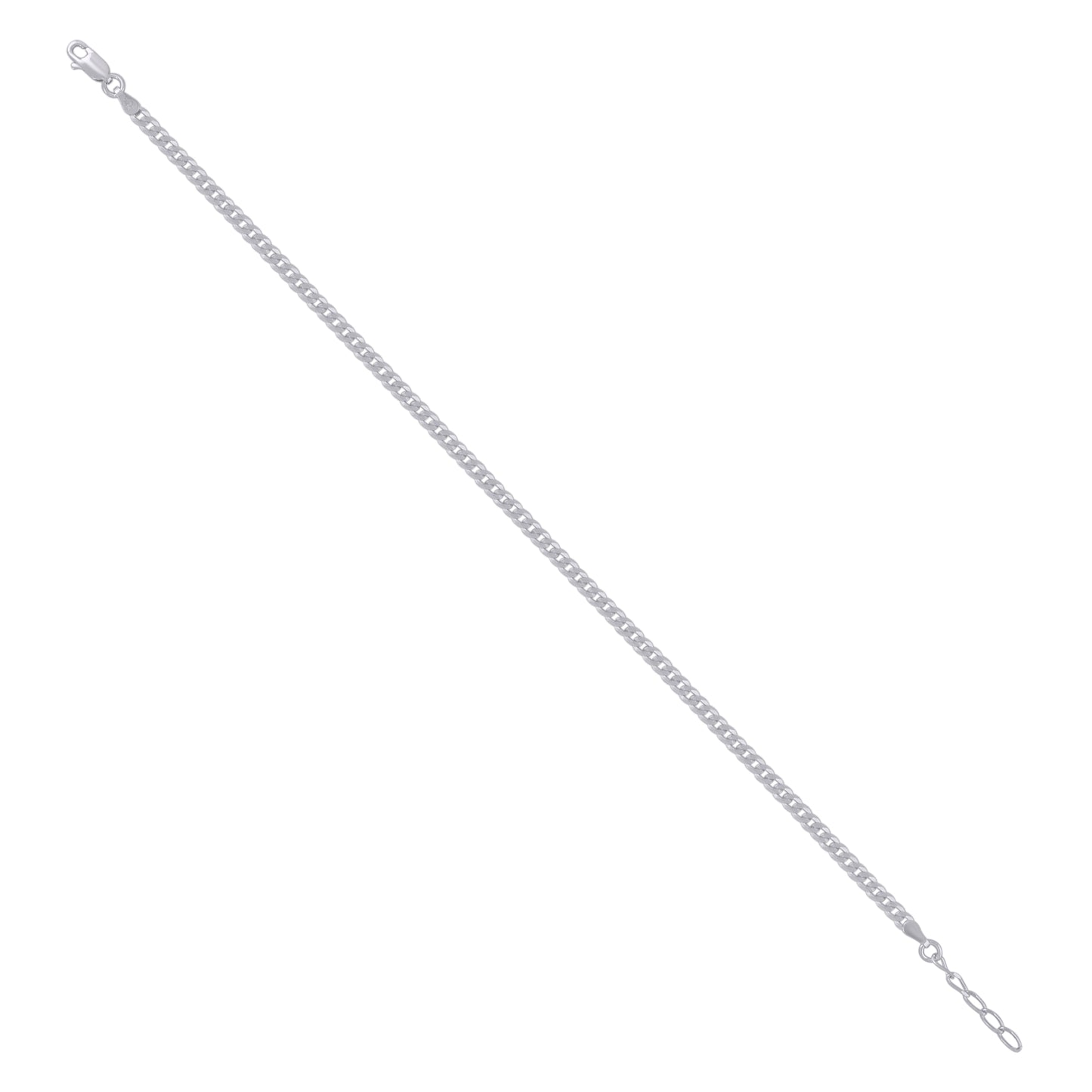 925 Silver 080 3mm 10"Cuban Anklet Rhodium Plated