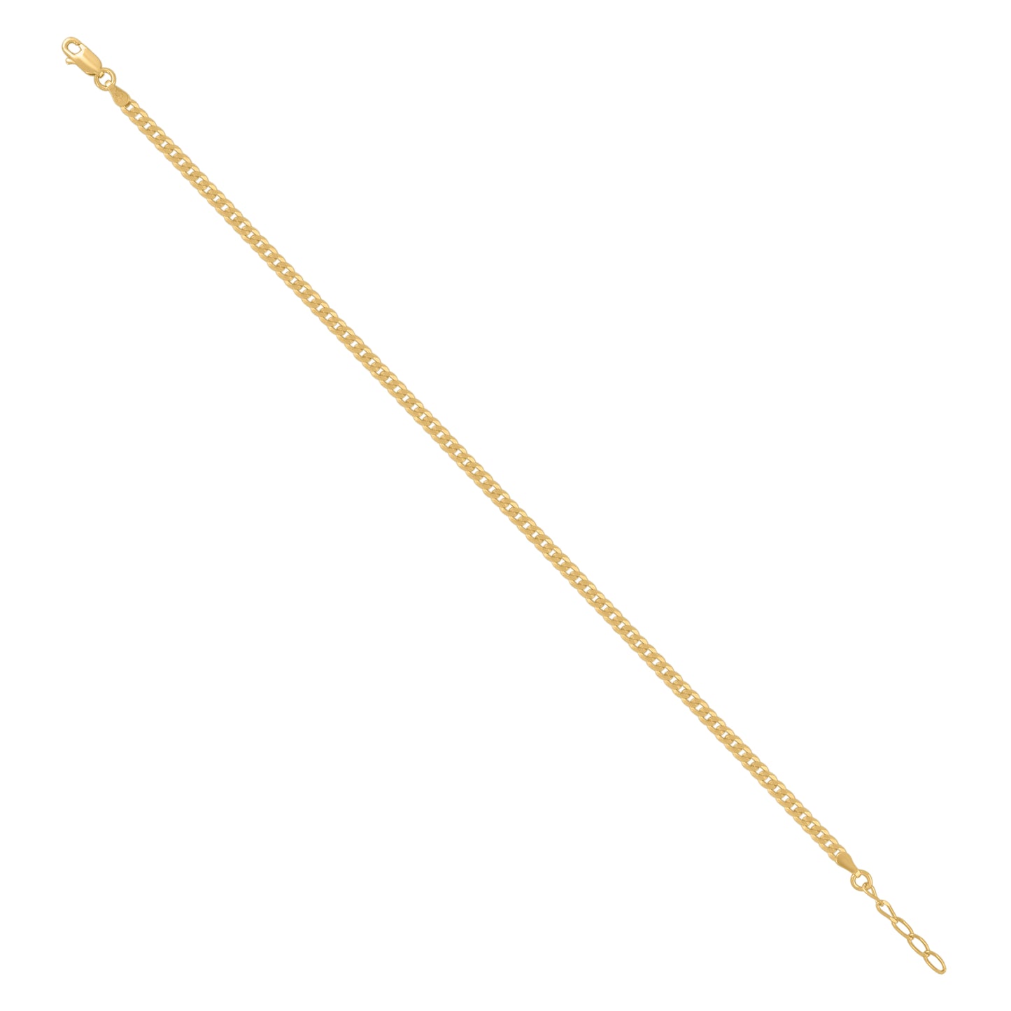925 Silver 080 3mm 9+1" Cuban Anklet Yellow Plated