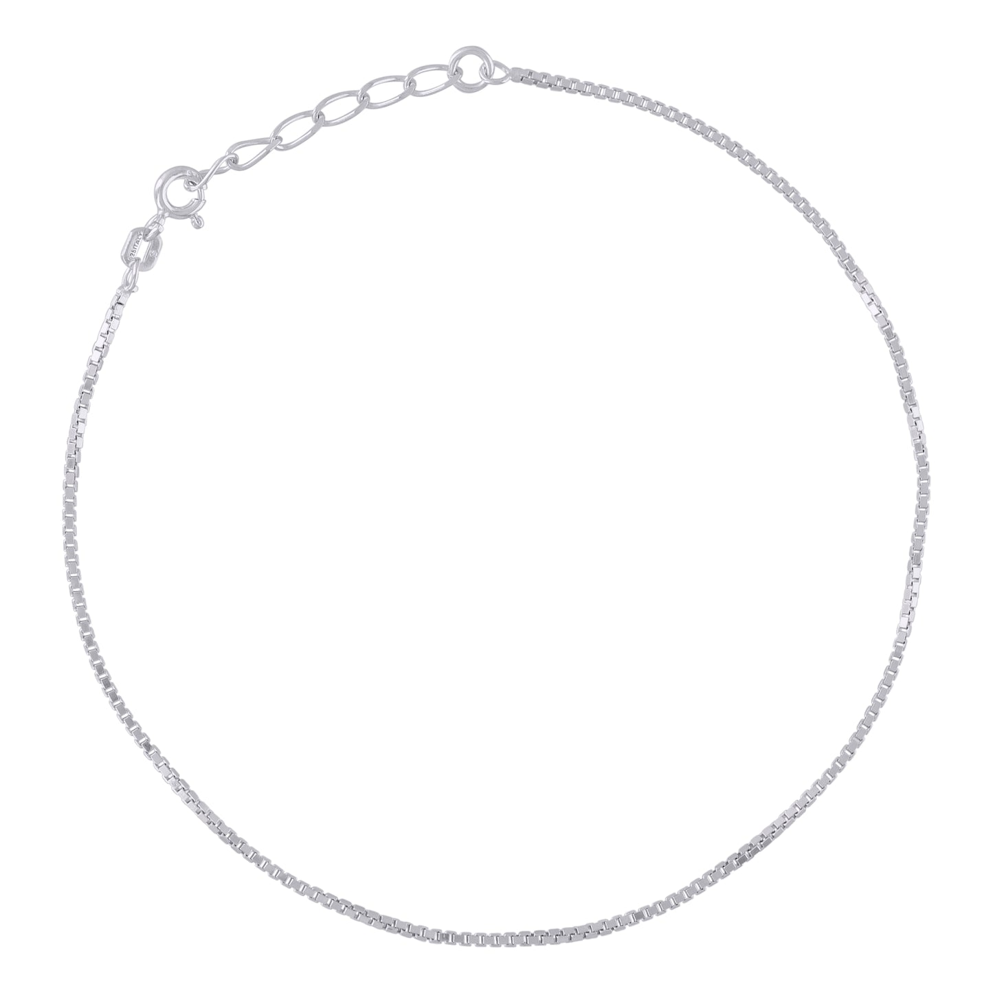 925 Sterling Silver Box Anklet 025 9+1"