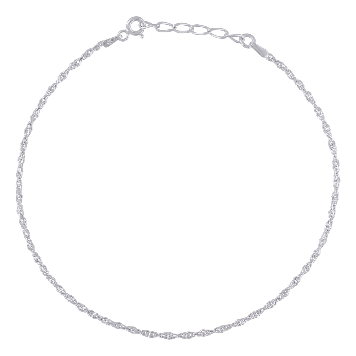 925 Sterling Silver Singapore 035 9+1" Anklet