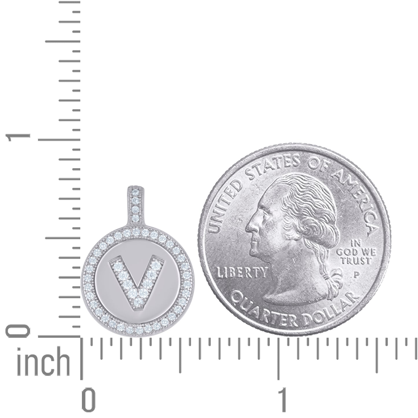 925 Sterling Silver Cz Pendant Disc Initial V