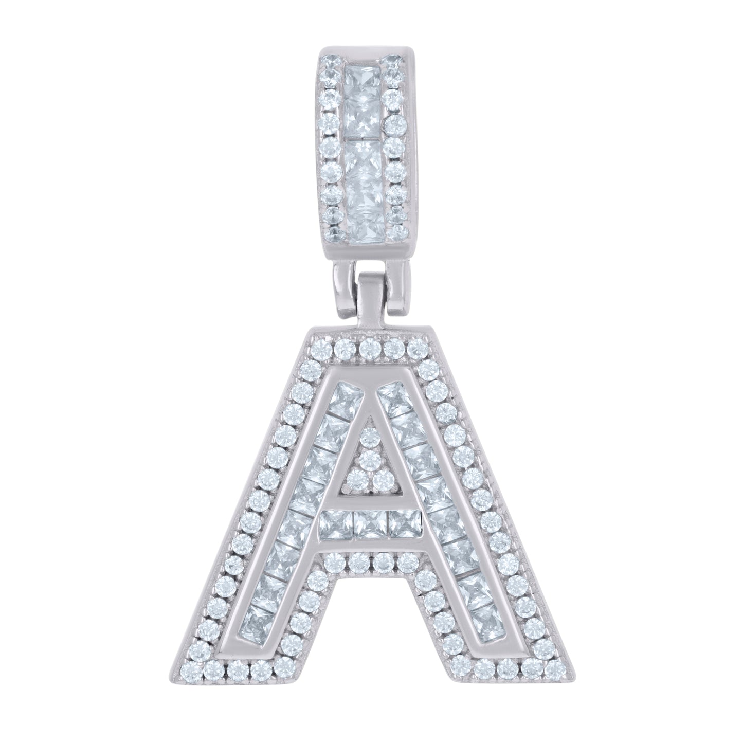 925 Sterling Silver Cz Pendant Initial Letter "A"